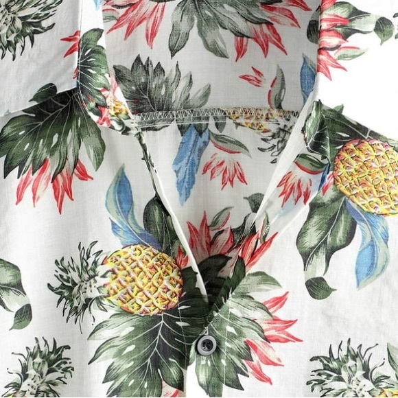 (A11) Coofandy pineapple Short Sleeve Button Down Beach Shirt, Size Large, NWT - Picture 2 of 6